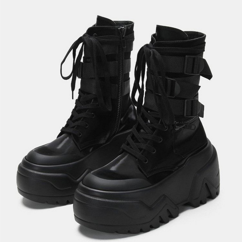Winter Clothing Korea - Hot Fashion Women Chunky Platform Motorcycle