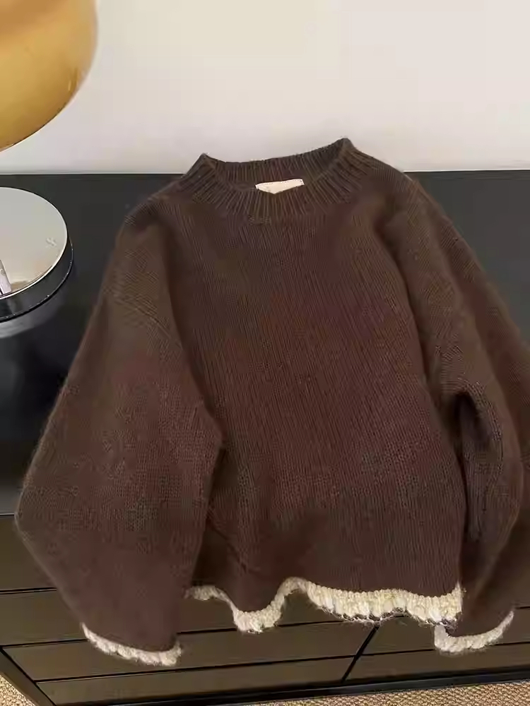 Women's Brown Patchwork Pullov - огляд і ціна Winter Clothing Factory Outlet