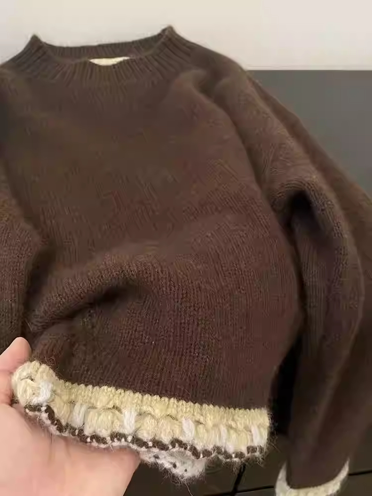 Women's Brown Patchwork Pullov - огляд і ціна Winter Clothing Factory Outlet
