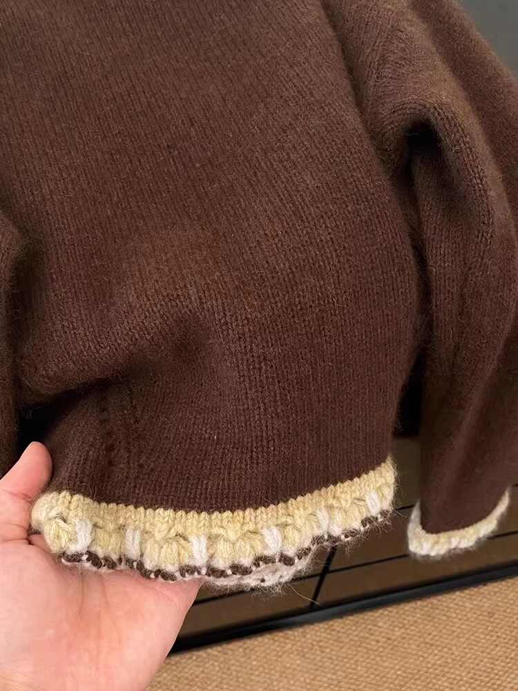 Women's Brown Patchwork Pullov - огляд і ціна Winter Clothing Factory Outlet