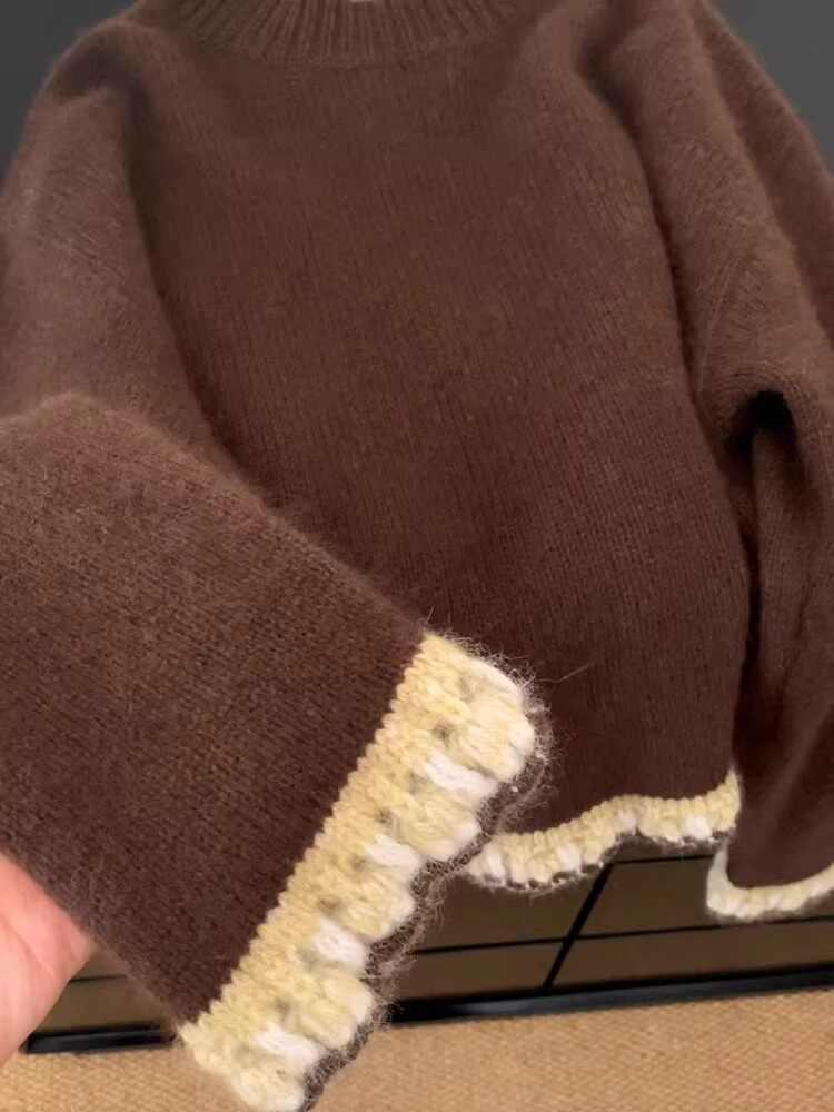 Women's Brown Patchwork Pullov - огляд і ціна Winter Clothing Factory Outlet